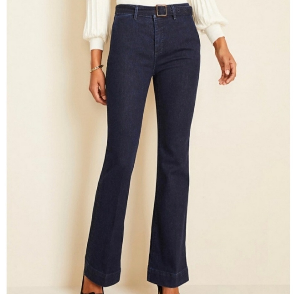 Ann Taylor The Flare High Rise Full Length Belted Flare Jeans size 2 NWT